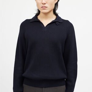 Loro Piana Navy Blue Knit Polo Cotton IT 54 Size 44US